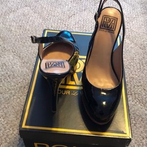 Patent sling back pump